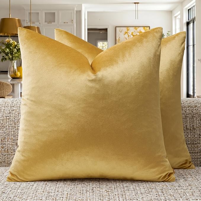GIGIZAZA Yellow Velvet Pillow Covers 20x20 Decorative Pillows Pack of 2 | Throw by GIGIZAZAFocusingonhomedecoration