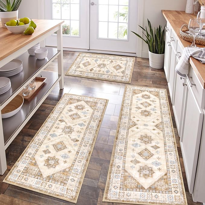 HEBE Boho Kitchen Rug Sets 3 Piece by HEBE