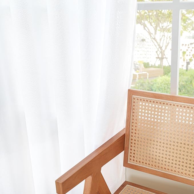 White Linen Semi Sheer Curtains 36 Inch Length - Image 7