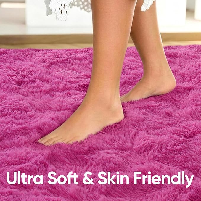 4'x5'3'' Hot Pink Fluffy Soft Area Rug Non-Slip - Image 5