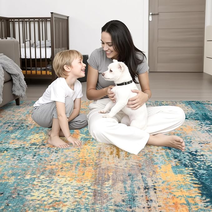 3x8 Washable Runner Rug：Modern Abstract Soft Carpet Rosy Haze | - Image 2
