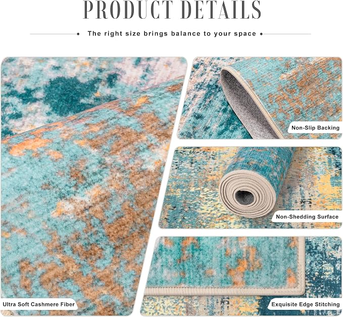 3x8 Washable Runner Rug：Modern Abstract Soft Carpet Rosy Haze | - Image 5