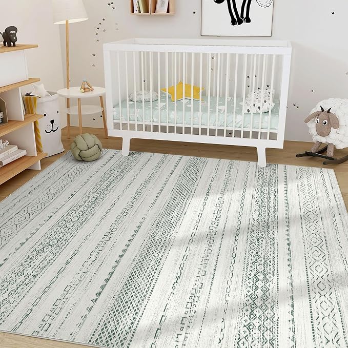 Nakagishi Green Rug Living Room Rugs: 8x10 Washable Boho Large Neutral Soft - Image 8