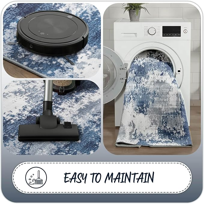Blue Round Area Rugs 4ft Washable Circle Rug - Image 5