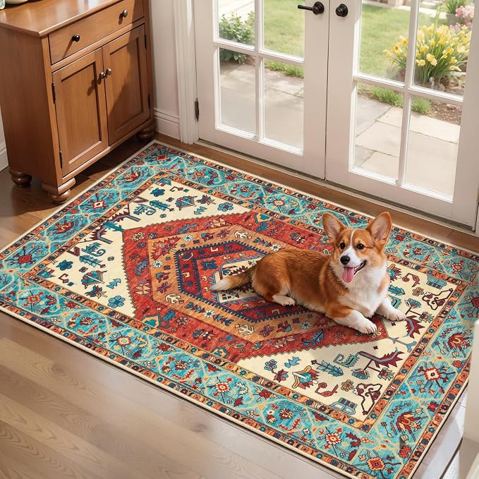 SERISSA 2x4 Boho Rugs for Entryway, Washable Non-Slip Kitchen Runner Rug by SERISSAHomeDecorCollection