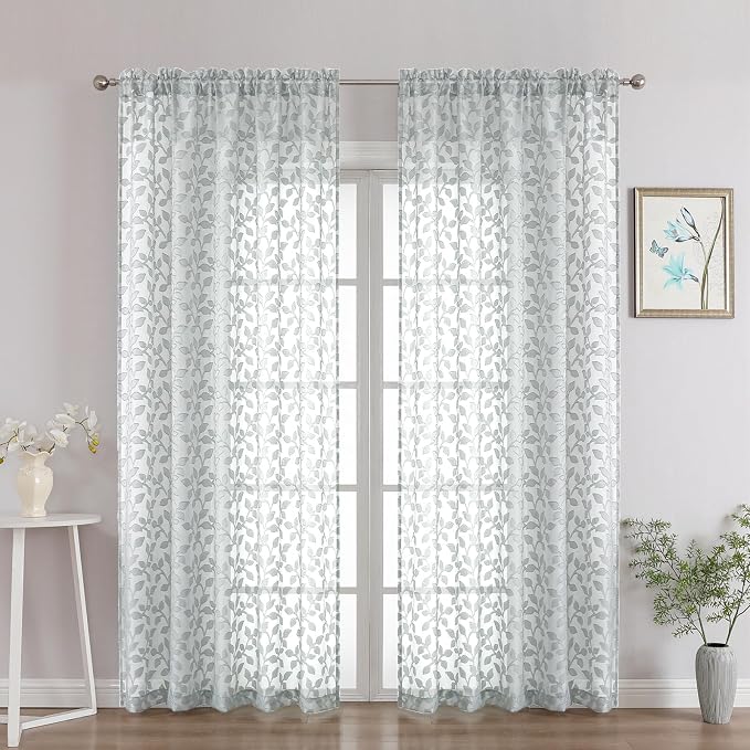 Chyhomenyc Light Grey Sheer Curtains 84 Inch Length 2 Panels Set, Light by Chyhomenyc