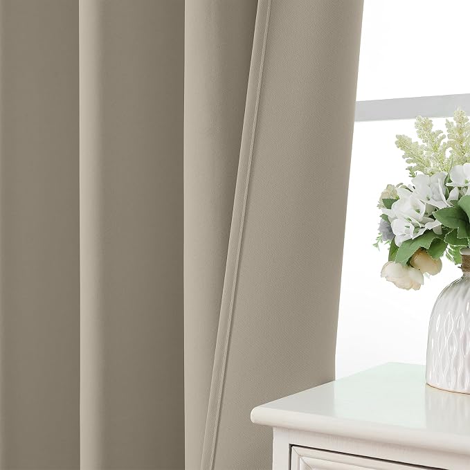 CUCRAF Light Beige Blackout Curtains Customize, Rod Pocket Room Darkening - Image 6