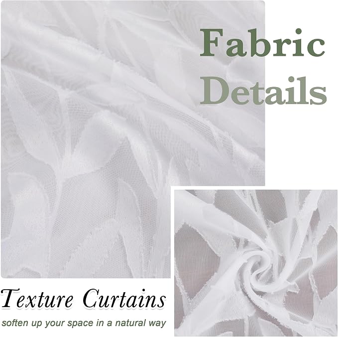 Lecloud Leia White Sheer Curtains 120 Inches Long 2 Panels, Jacquard Textured - Image 4