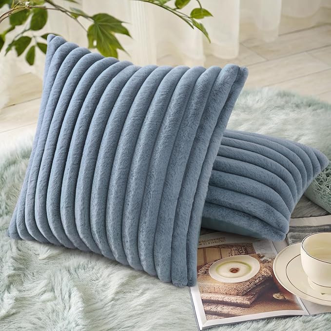 decorUhome Cozy Faux Fur Throw Pillow Covers 18x18 Set of 2 Decorative Soft - Image 4