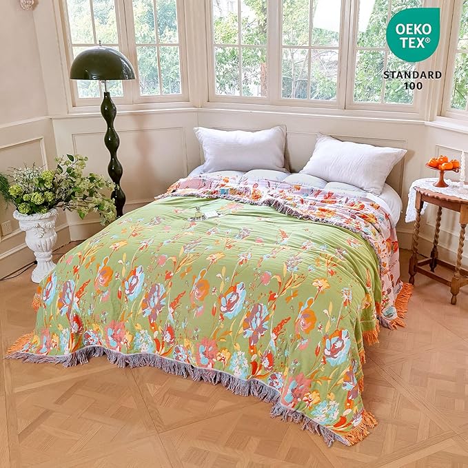 MSGKV Boho Throw Blanket 50"x60" Floral 100% Cotton Blanket - Image 7