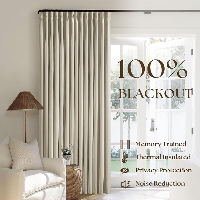 Burlywood Birch 100% Blackout Pinch Pleated Linen Curtains 92 Inches Long | - Image 6