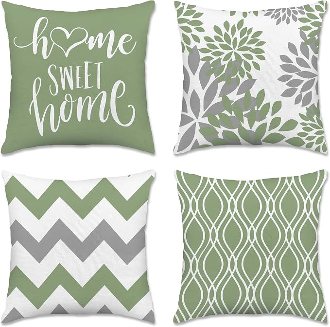Hexagram Geometric Sage Green Pillow Covers 18x18 Set of 4, Decorative Outdoor by Hexagram