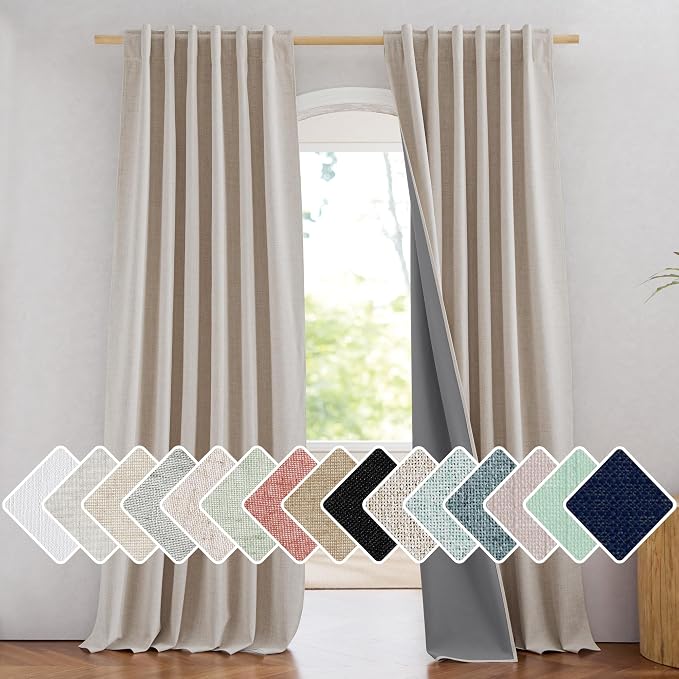 NICETOWN 100% Blackout Natural Linen Bedroom Curtains 95" Length - Image 6