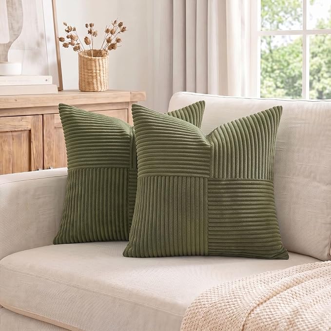 Fancy Homi 2 Packs Olive Green Decorative Throw Pillow Covers 18x18 Inch - Image 7