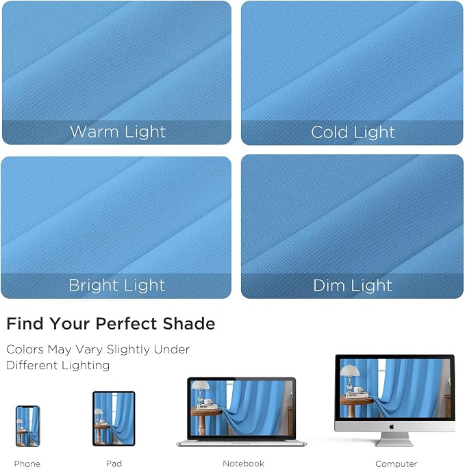 CUCRAF Light Blue Blackout Curtains 45 inch Length 2 Panels Set, Rod Pocket - Image 4