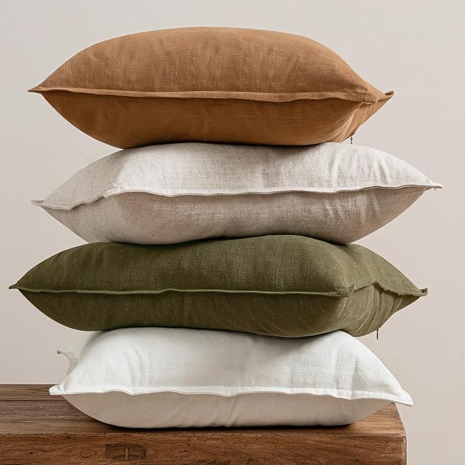 MIULEE Brown Linen Pillow Covers Pack of 4 Decorative Natural Solid Throw - Image 3
