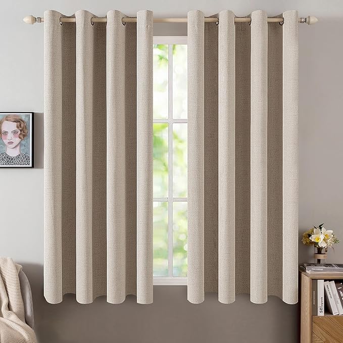MIULEE Linen Textured Curtains for Bedroom Solid 100% Blackout Thermal by MIULEE