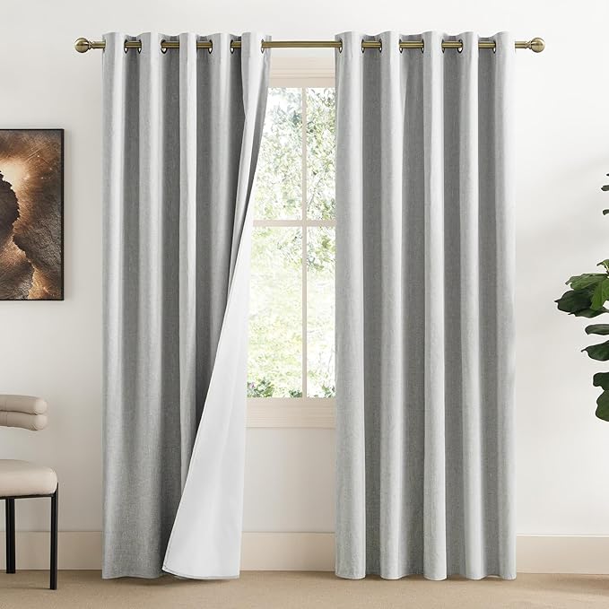 NICETOWN Grey Full Shade Linen Curtain Panels 84" Long, Pair of Energy Smart & by NICETOWN