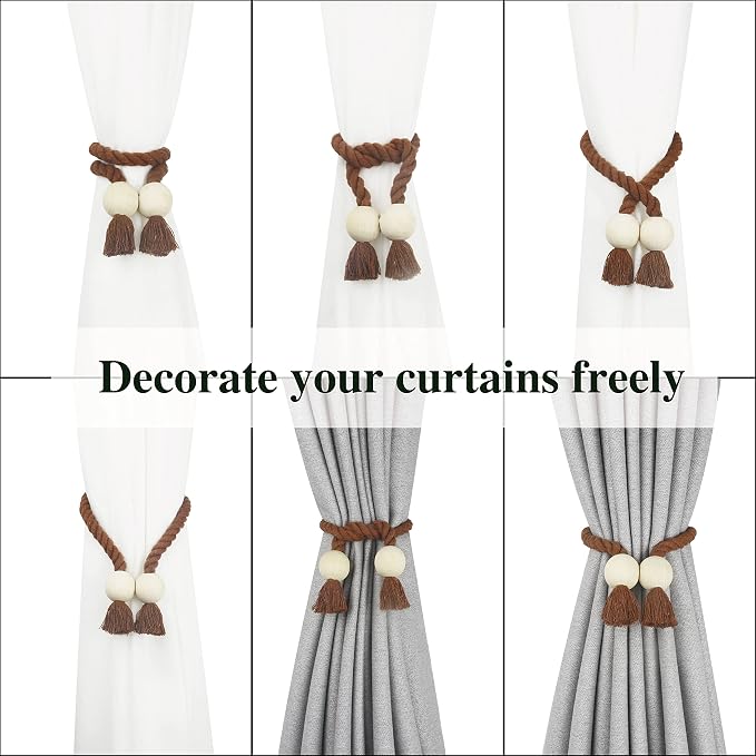4 Pack Magnetic Curtain Tiebacks Cotton Hand Woven Tie Back Decorative Rope - Image 5