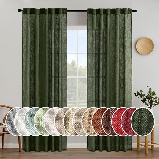 MIULEE Olive Green Linen Curtains 84 Inch Length by MIULEE