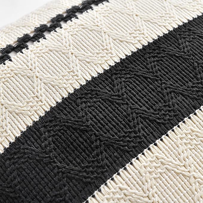 Fancy Homi Set of 1 Boho Black Long Lumbar Decorative Throw Pillow Cover 12x24 - Image 4
