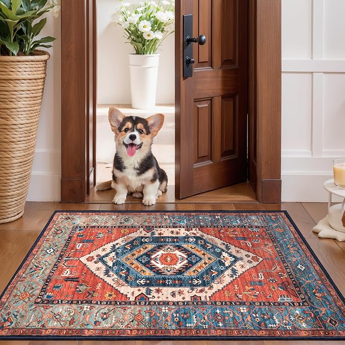 SERISSA Boho Rugs for Entryway, 2x3 Rust Entryway Rug Non-Slip Washable Small - Image 3