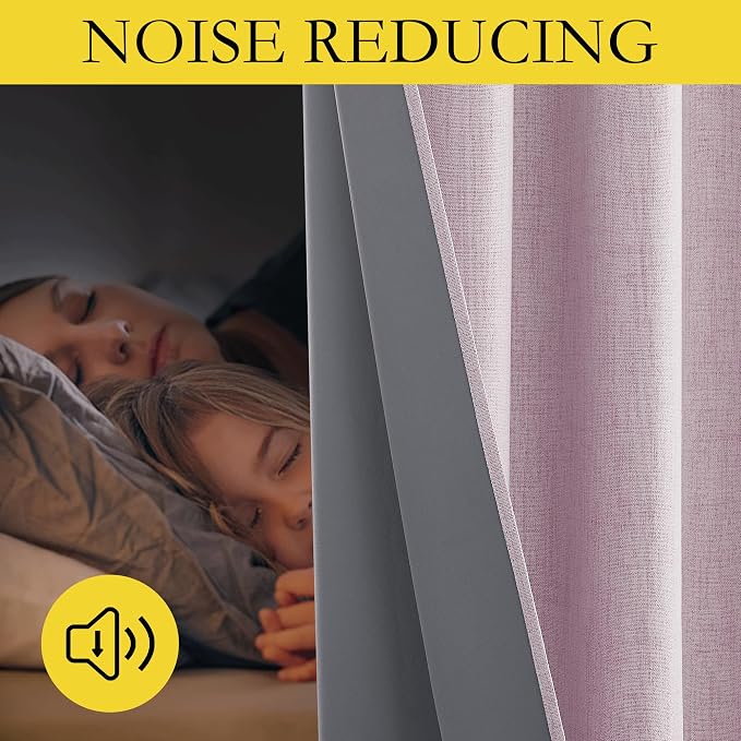 NICETOWN Pink Vintage Linen 100% Blackout Curtains - Image 5