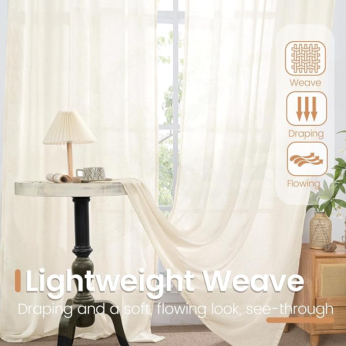 BGment Ivory Linen Curtains 48 Inches Long - Image 4
