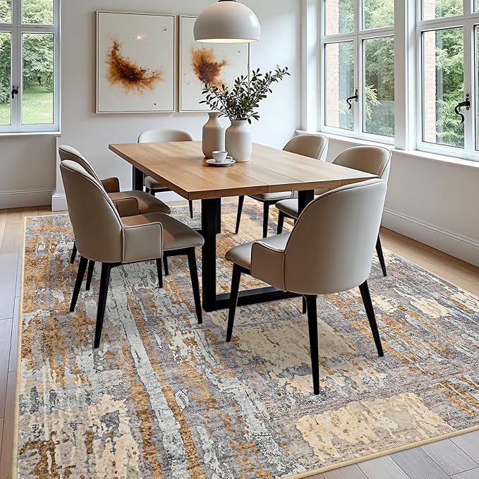 Toneed Abstract Area Rug Modern Washable Rug Soft Non Slip Rug Low Pile - Image 5