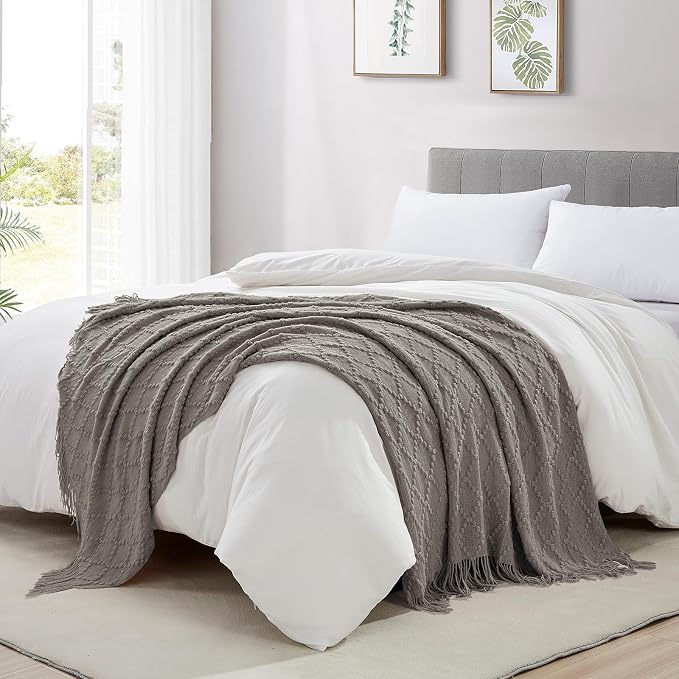 BOURINA Dark Grey Throw Blanket 50 x70 Inches Jacquard Argyle Throw Textured - Image 3