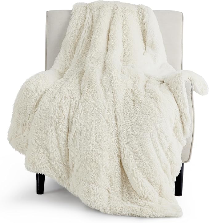 Bedsure GentleSoft Fluffy Cream Throw Blanket Decorative Blankets by BEDSURE