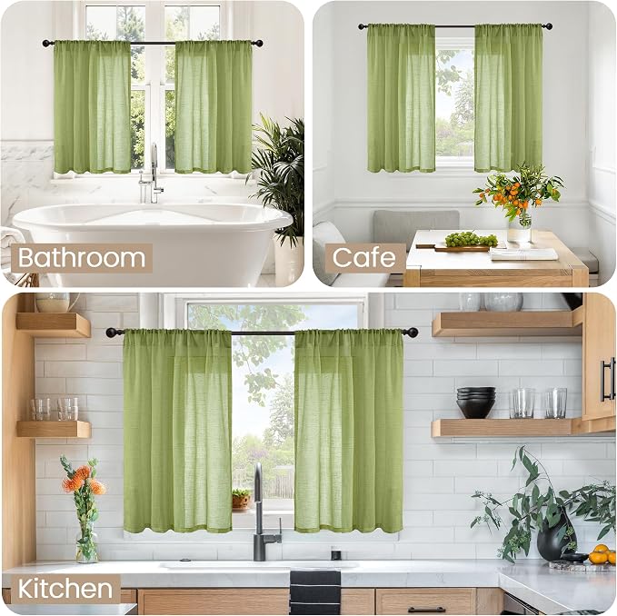 BGment Olive Green Linen Curtains 36 Inch Length - Image 2