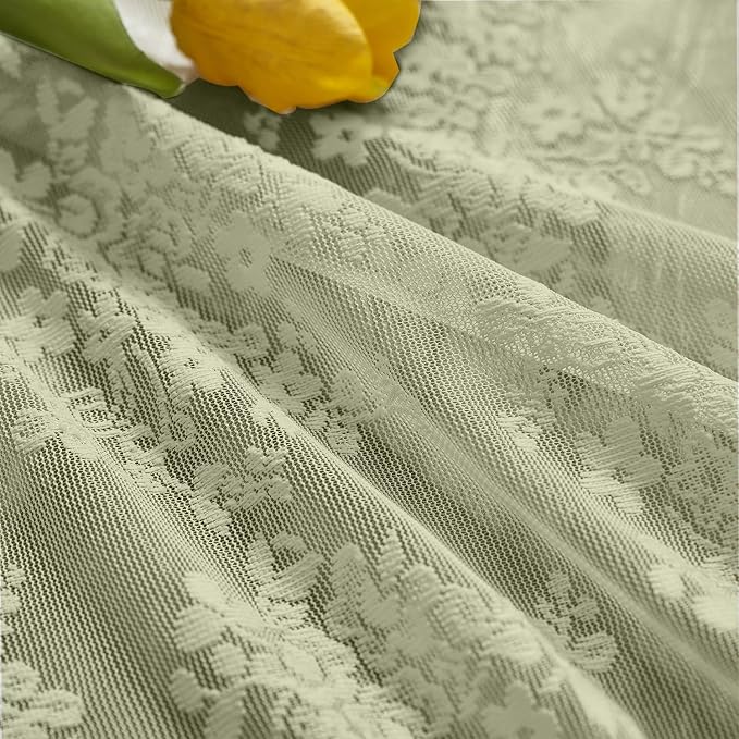 YJ YANJUN Vintage Lace Curtains 36 Inch Length-Victorian Floral Pattern Boho - Image 3