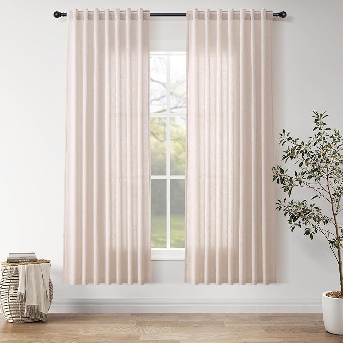 Natural White Linen Curtains 72 Inches Long by Nanspring