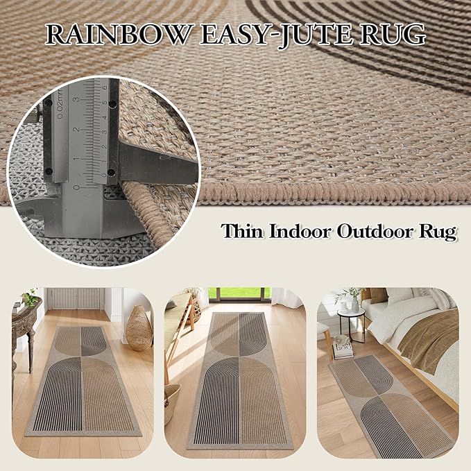 Lahome Enfys Modern Rainbow Easy Jute Rug, 2x6 Kitchen Runner Washable Rug - Image 5