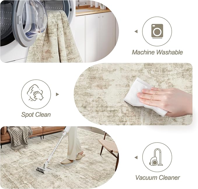 9x12 Area Rug for Living Room, Abstract Non Slip Machine Washable Vintage - Image 5