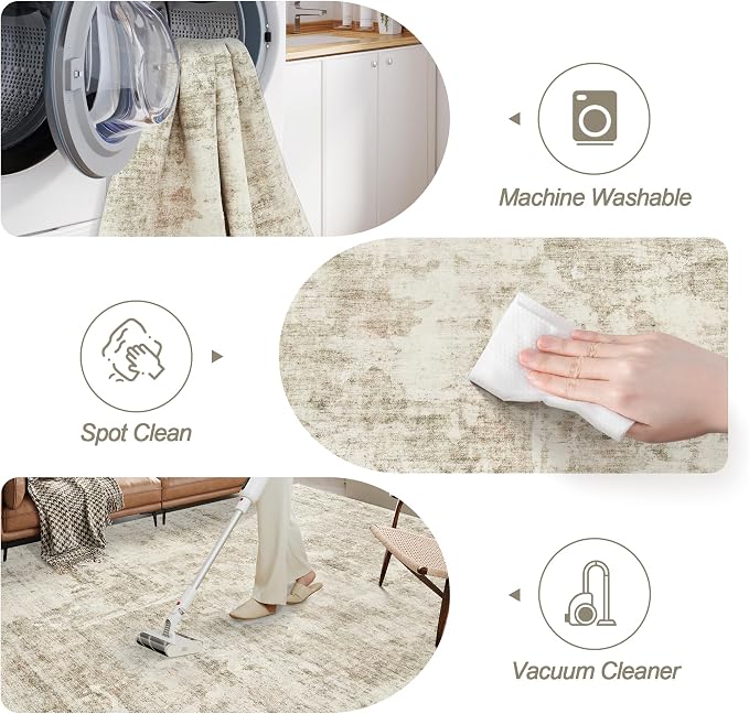 10x14 Area Rugs for Living Room, Non Slip Machine Washable Vintage Carpets - Image 5