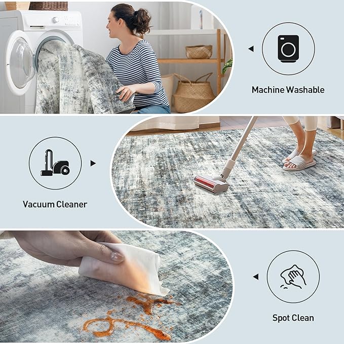2'6''x8' Runner Rugs Washable Rug: Modern Abstract Hallway Runner Rug Indoor - Image 2