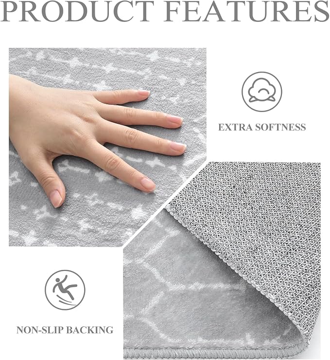 Lahome Moroccan 5Ft Round Rug Machine Washable Round Bedroom Carpet Grey - Image 5