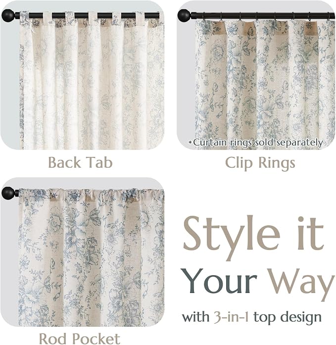 jinchan Linen Blend Curtain Floral Curtains - Image 4