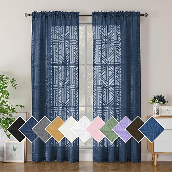 Simplebrand Navy Blue Sheer Curtains 72 Inch Length 2 Panels by Simplebrand