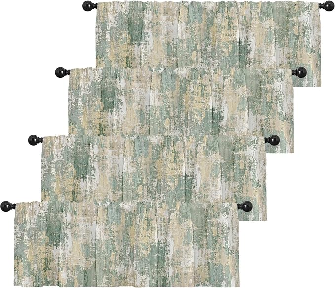Emvency 4 Pack Valances Window Treatments, Abstract Sage Rustic Vintage Drapes by Emvency