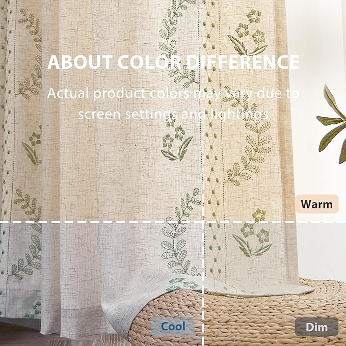 jinchan Belrose 4 Panel Curtains Set 90 Inch Length Floral Curtains Linen Blend - Image 6