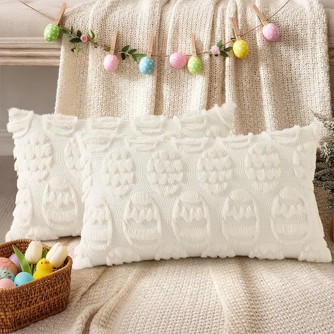 decorUhome Easter Cream White Egg Pillow Covers 12x20 Inch Set of 2, Soft Plush - Image 6