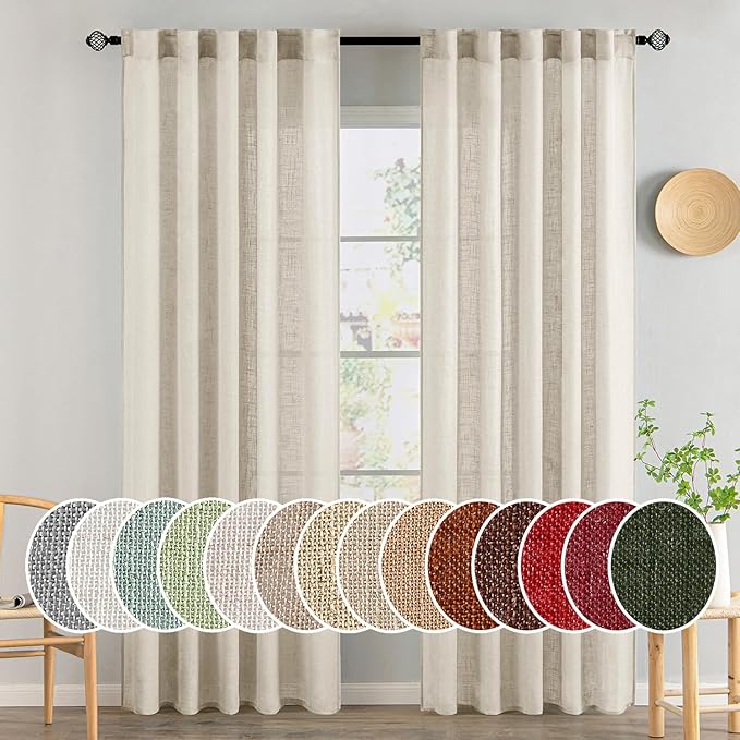 MIULEE Cream Linen Curtains 84 Inch Length 2 Panels by MIULEE