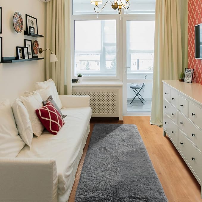 ONASAR 2x6 Grey Runner Rugs for Bedroom Living Room, Fluffy Bedside Hallway - Image 8