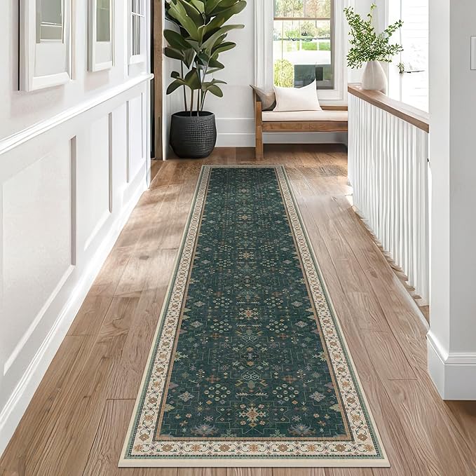 Hazo Haus Dark Green Hallway Runner Rug 12 ft Long by HazoHaus