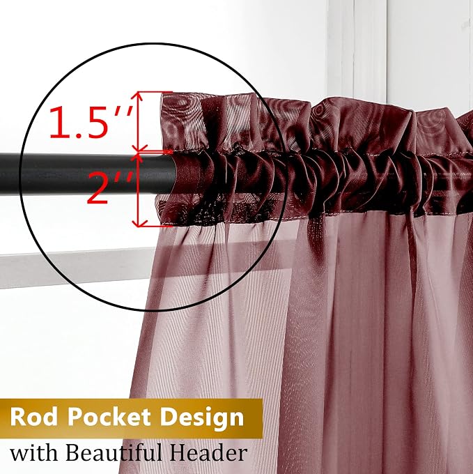Aiyufneg Small Sheer Tier Curtains Half Kitchen Curtain Sheers, Light Filtering - Image 3