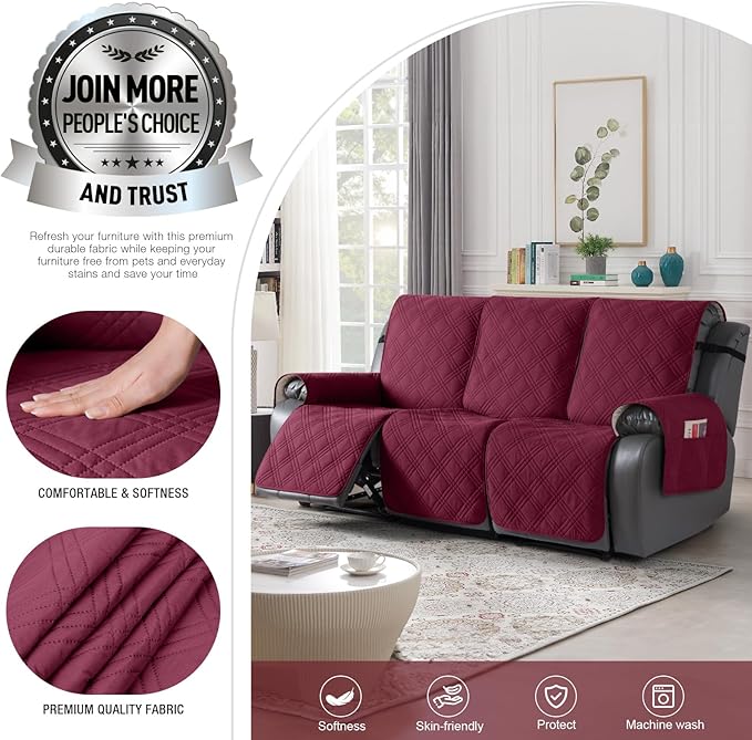 TAOCOCO 100% Waterproof Recliner Sofa Covers 3 Seater, Split Couch Covers - Image 3