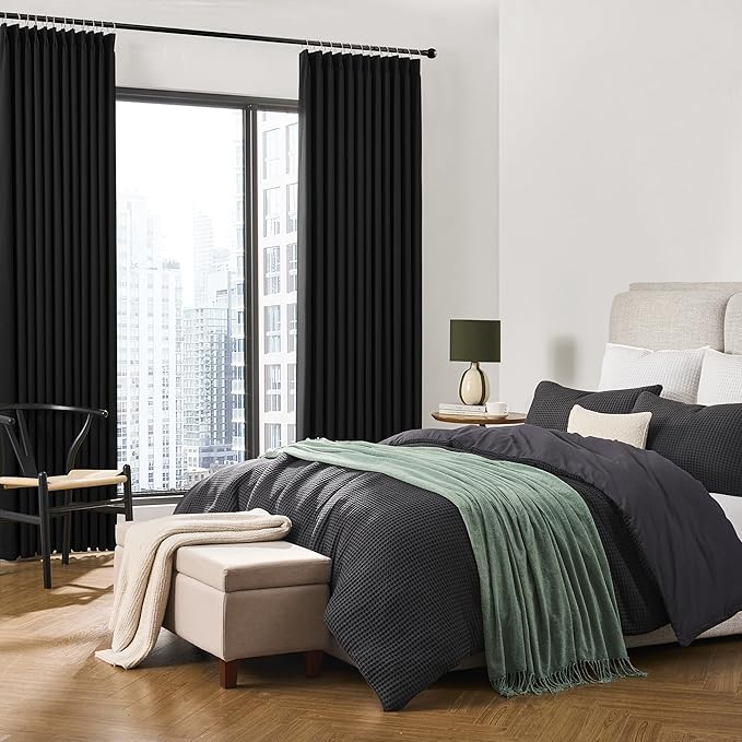 Black Curtains Blackout 126 Inches Long, Luxury Faux Silk Polyester Pinch - Image 4